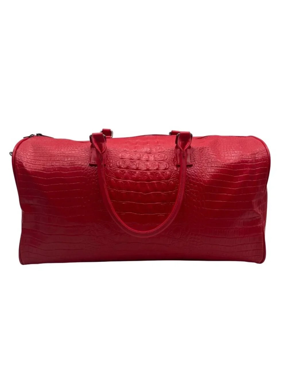 Privata Red Croc-Embossed Faux Leather Duffel Bag